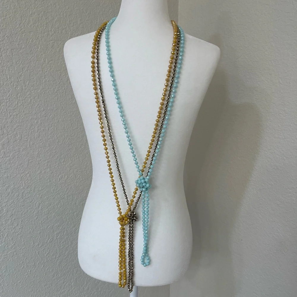 Yellow, Blue, and Bronze Beaded Necklaces - Picture 8 of 9